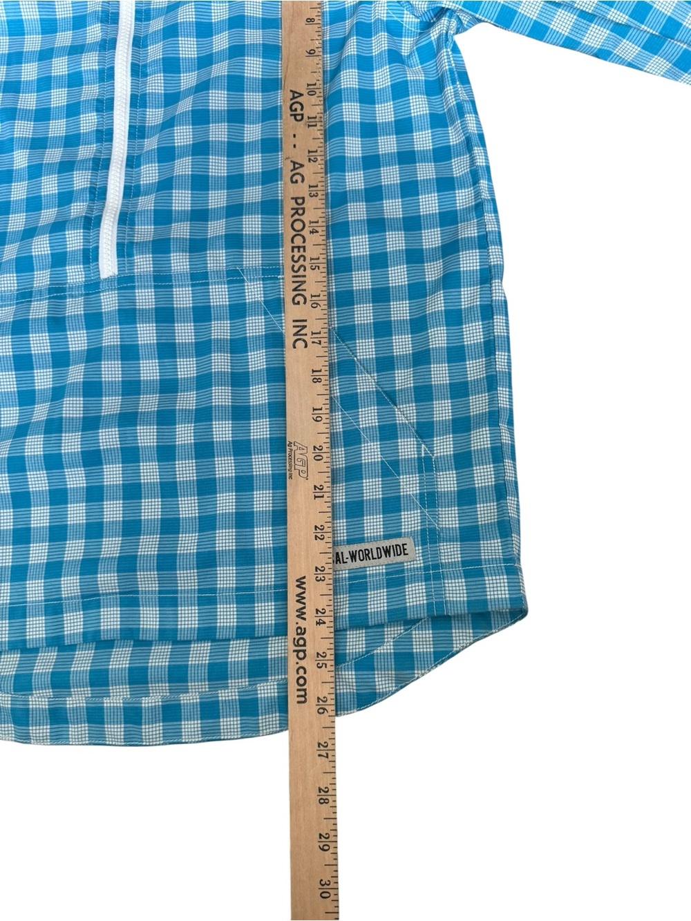 KAVU Plaid Half Zip Hooded Pullover XS Blue White Coastal Outdoor Lightweight O9 - Picture 3 of 8
